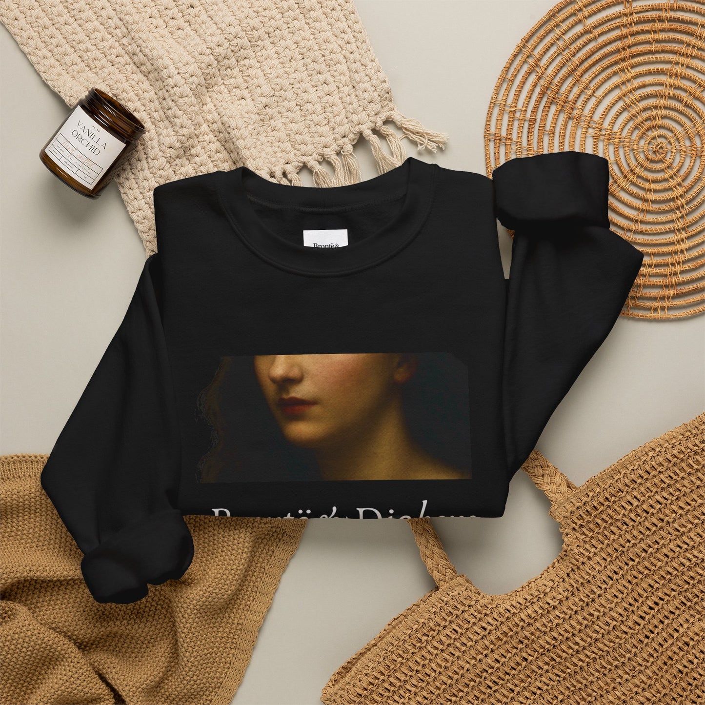 The Brontë & Dickens Cropped Portrait Crewneck — Black Edition
